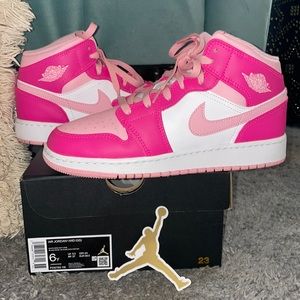 Nike Air Jordan 1 Mid GS Pink & White Girls' Sneakers